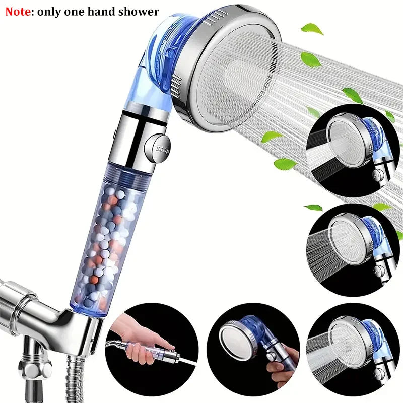 3-Modus Wassersparender Handbrause Kopf mit Negativ-Ionen Filter und Wasserstopp