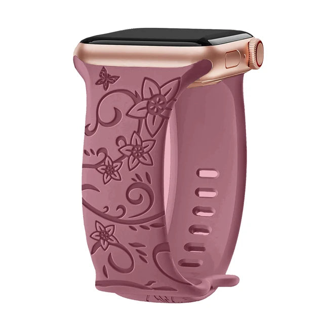 Blumengraviertes Silikonarmband für Apple Watch 38–49 mm – stilvoll - flexibel