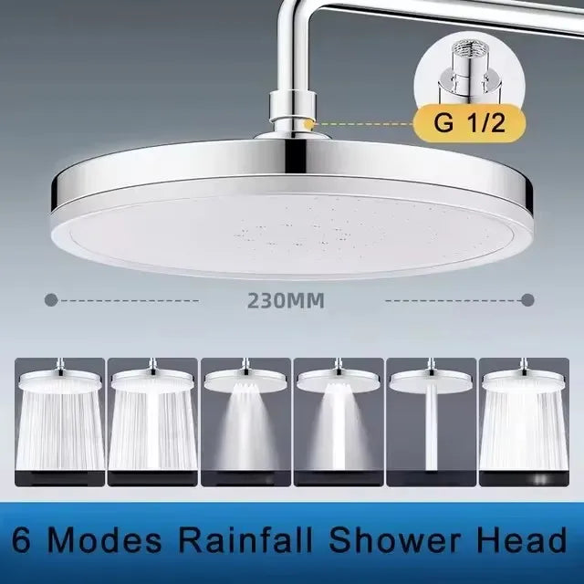 230mm Großer 6 Modi Duschkopf Hochdruck Regen Wasserfall Bad Zubehör