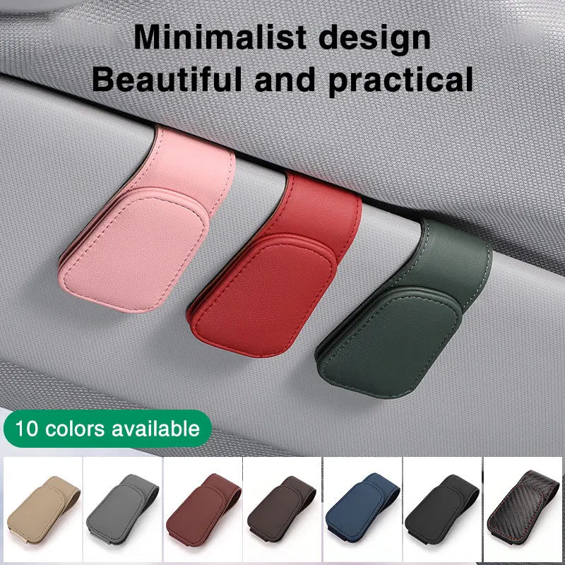 Multifunktionaler Leder Brillenhalter mit Magnet für Auto-Sonnenblende – sicher - stilvoll