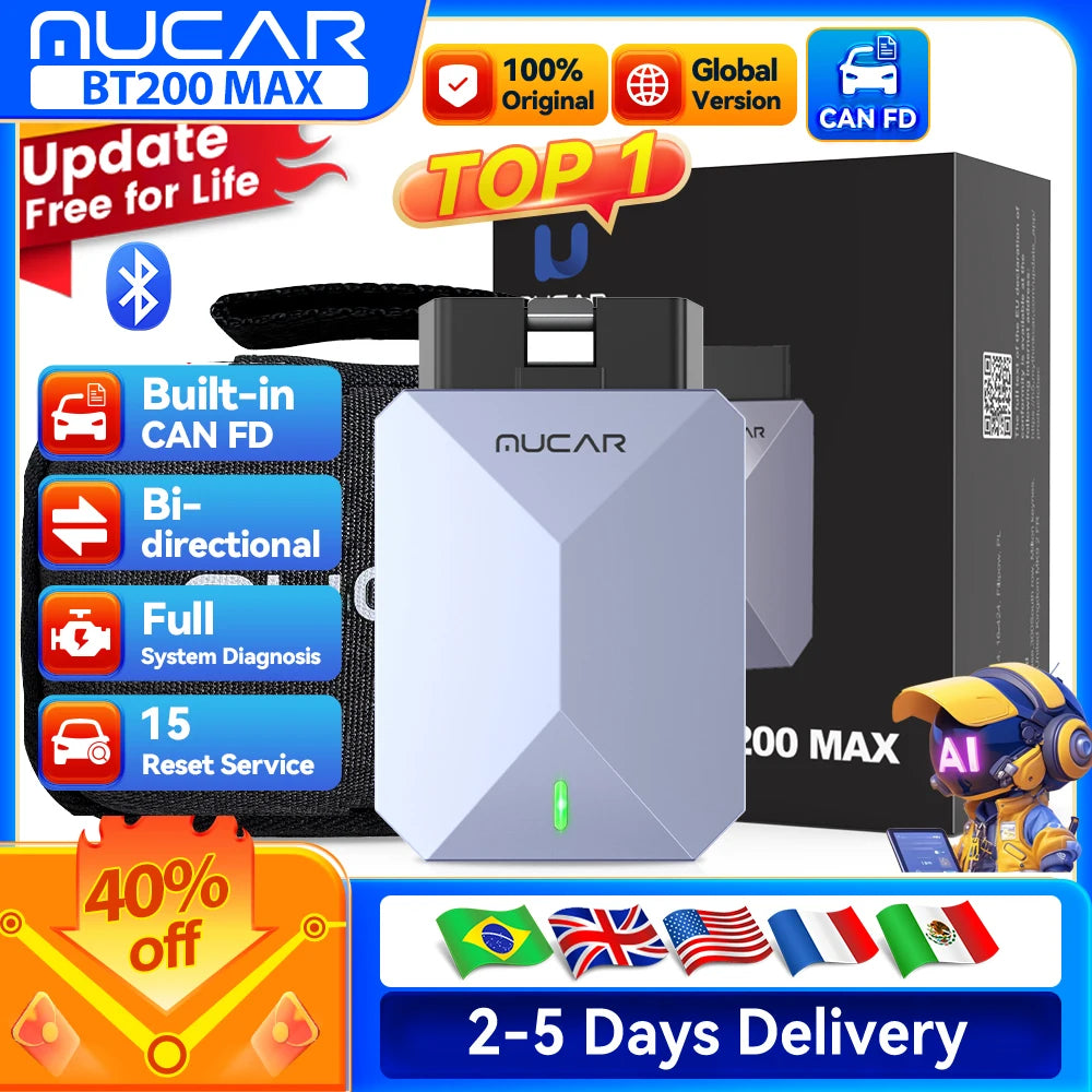 MUCAR BT200 Max OBD2 Scanner für alle Fahrzeuge mit 15 Resets