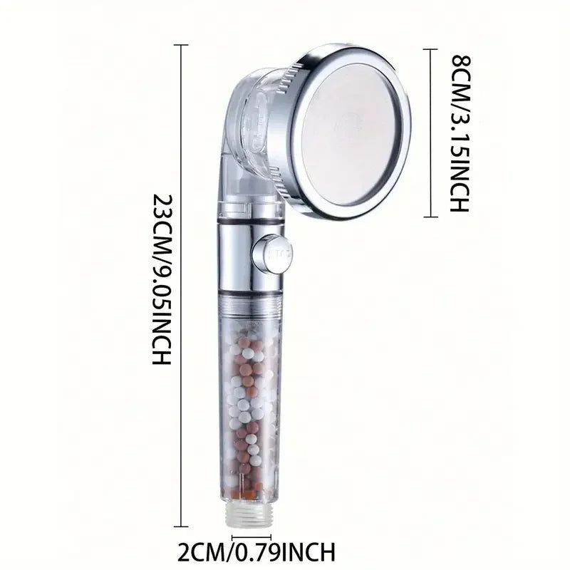 3-Modus Wassersparender Handbrause Kopf mit Negativ-Ionen Filter und Wasserstopp