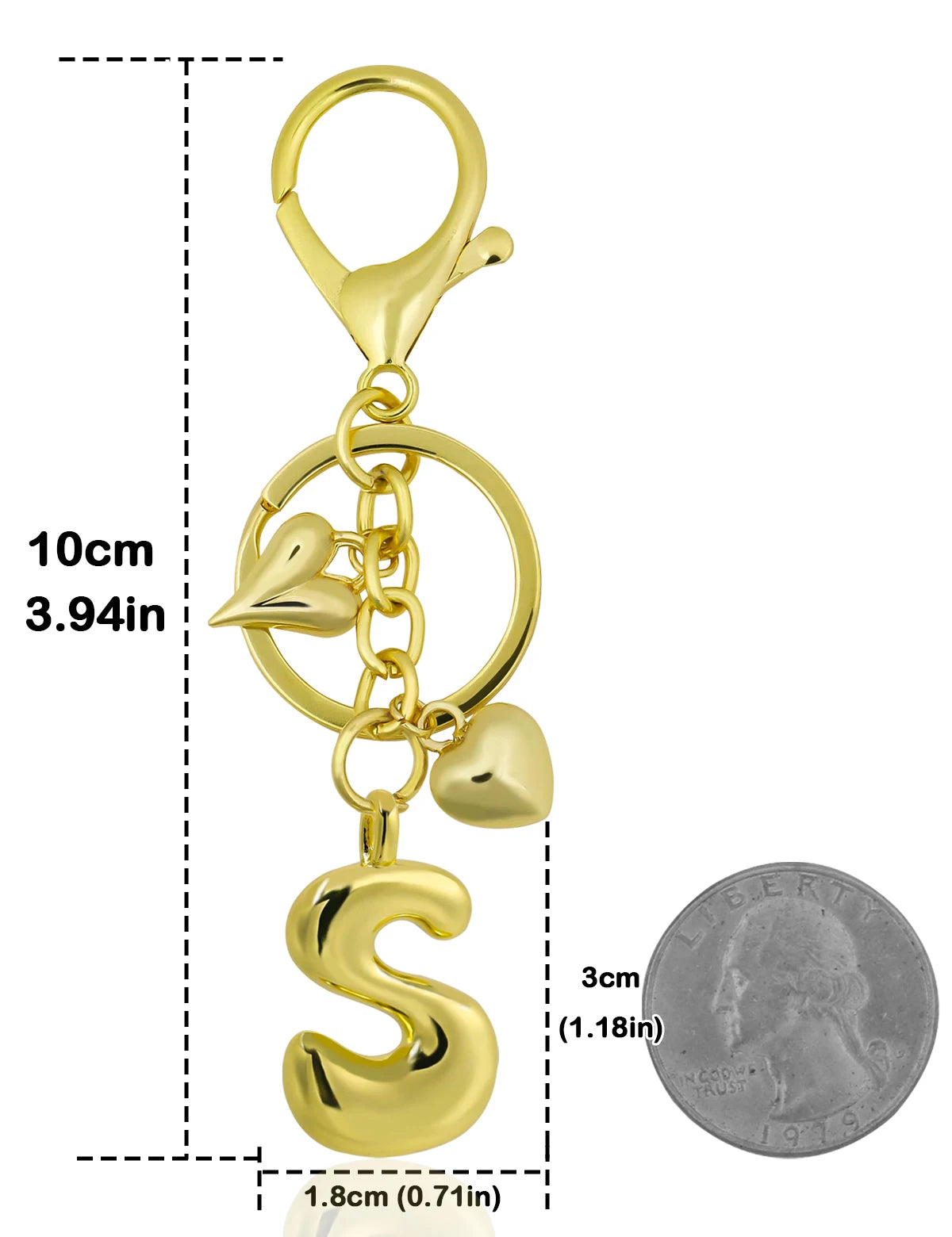 Personalisierter 18K Gold Schlüsselanhänger mit Herz – Blasenbuchstaben Damen