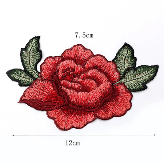 5-er Set Rote Blüten Stickerei Patches für Kleidung und Taschen