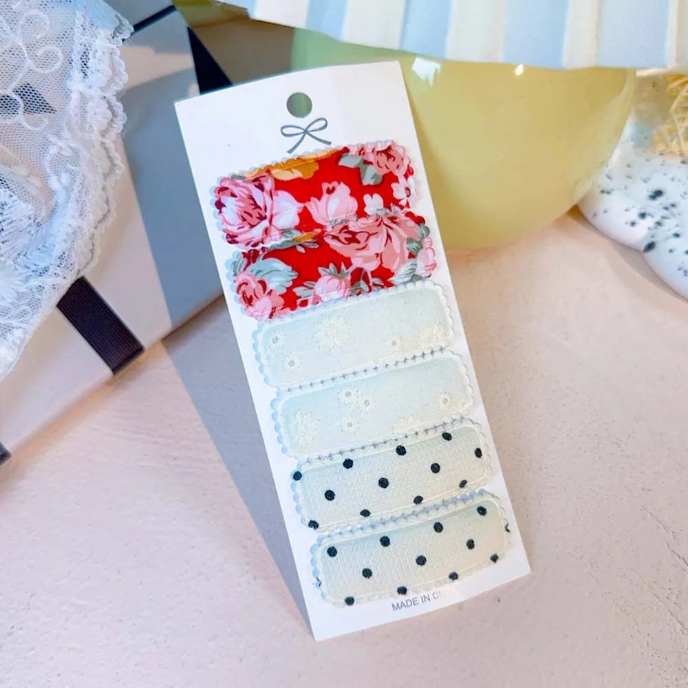 6er Set Haarklammern mit Baumwollstoff Blumenmuster für Mädchen Kinder