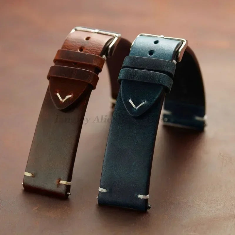 Echtleder Uhrenarmband Vintage 18-24mm mit Schnellverschluss und Edelstahl