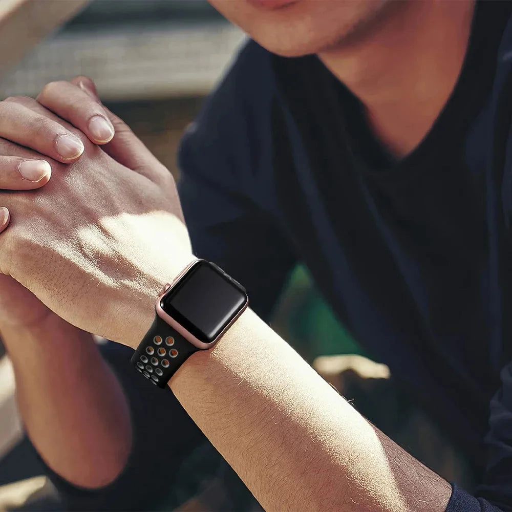 Atmungsaktives Silikon-Sportarmband kompatibel mit Smartwatch 38-49 mm