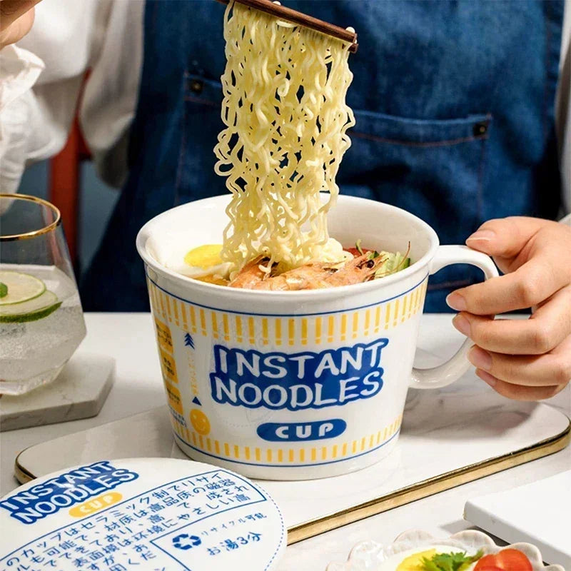 Hochwertige Instant-Nudelschüssel aus Keramik mit Deckel und Griff