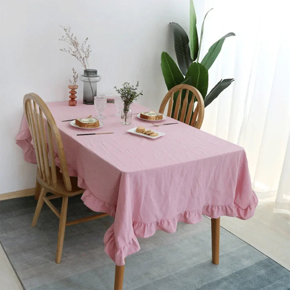 Retro Tischdecke aus Baumwolle mit Rüschen – Waschbar