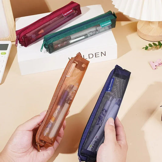 Transparente Mesh Bleistifttasche mit Reißverschluss für Schule - Büro