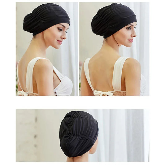 Elastische Bademütze für langes Haar – Unisex Nylon Turban-Stil Schutz