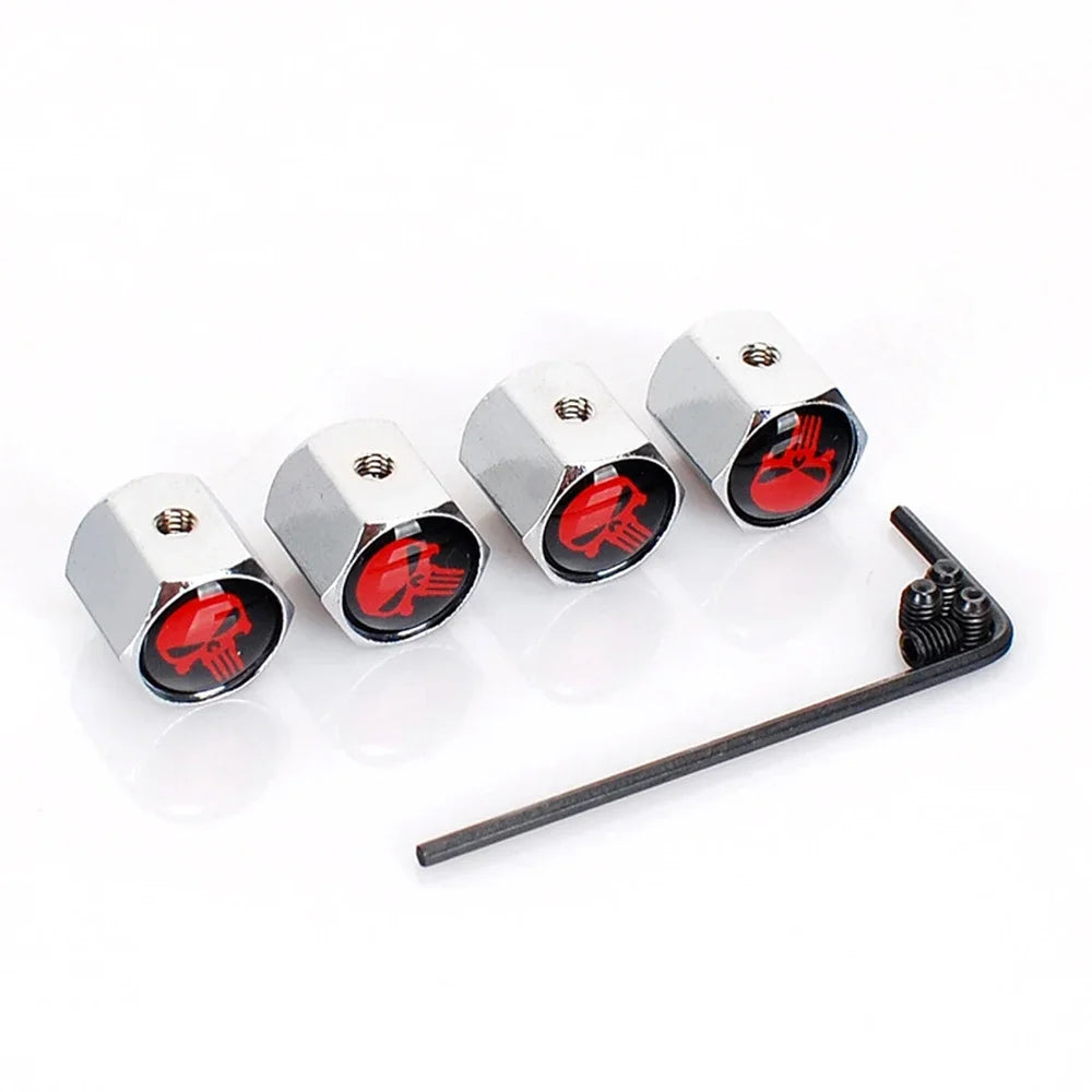 Aluminium Anti-Diebstahl Ventilkappen Schädel Design Staubschutz Set