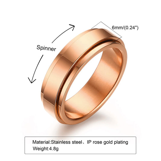 Edelstahl Spinner Zappelring für Männer Größe 5-12 in Gold Silber Rose