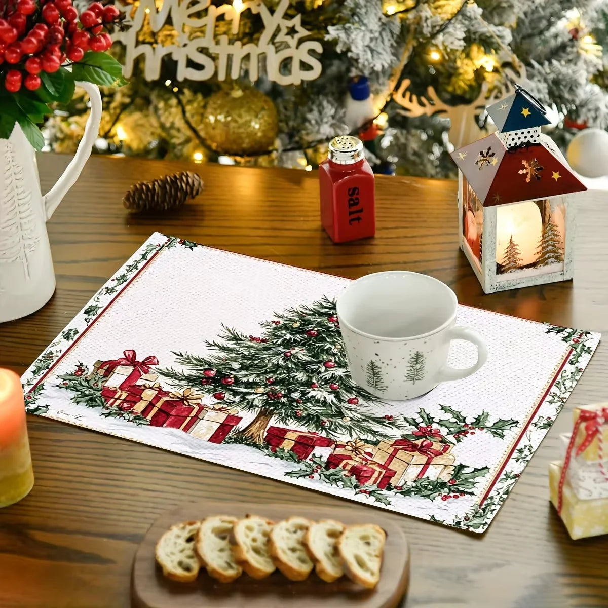 Wasserdichte Weihnachts Tischsets aus Leinen für Küchen- und Esstischschutz