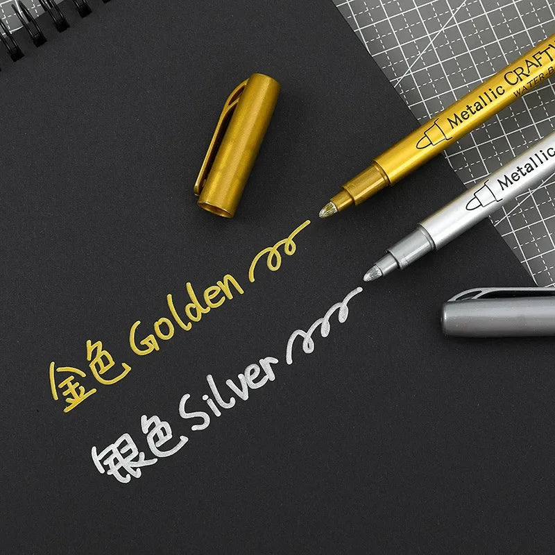 Glänzende Metallic Marker Gold - Silber – Permanente Pinselstifte für Kreative