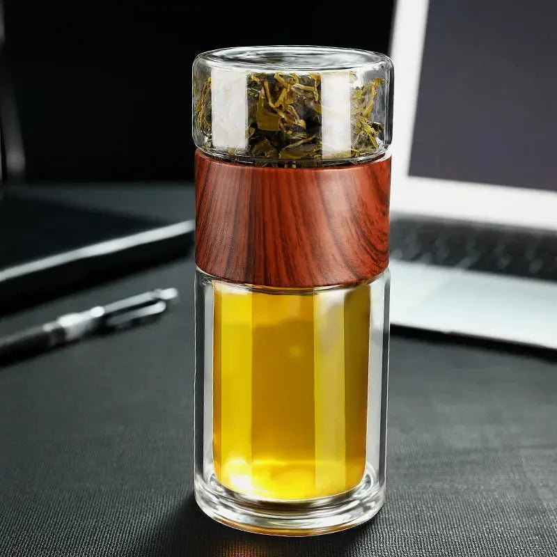 Doppelglas-Wasserflasche mit Teesieb & Etui – stilvoll, nachhaltig, schadstofffrei