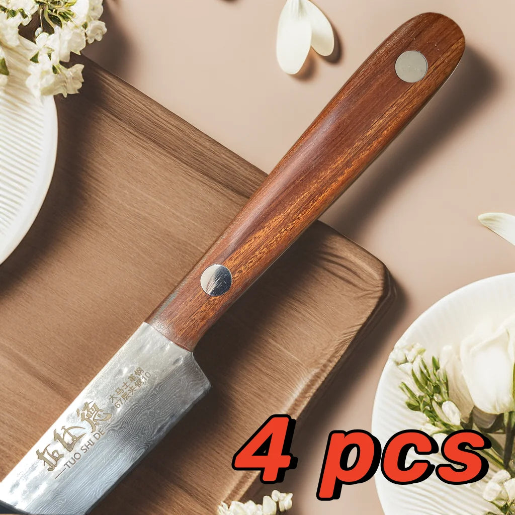 Damaskus Stahl Steakmesser Set mit Massivholz Griff Scharf und Langlebig