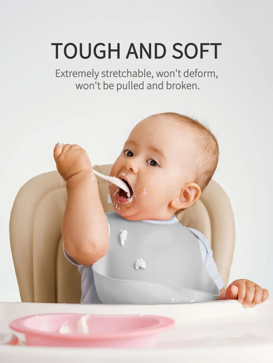 Baby Silikon Lätzchen grau weich wasserdicht BPA-frei leicht zu reinigen