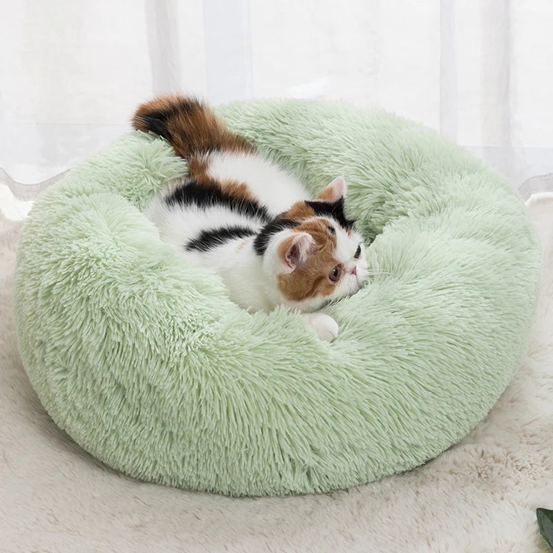 Kuscheliges rundes Haustierbett aus Plüsch, rutschfest - warm – ideal für Hunde - Katzen