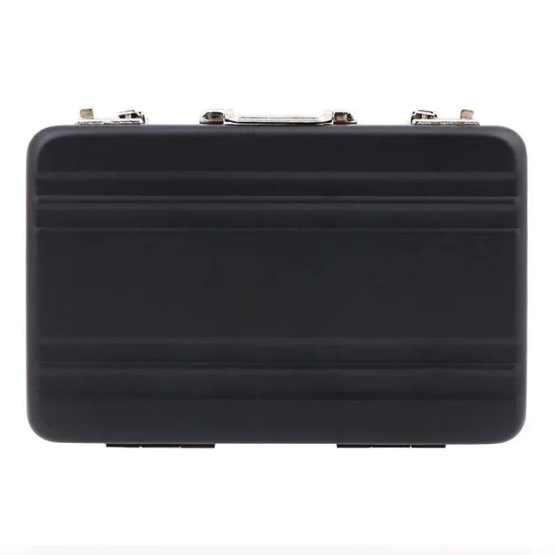 Elegante Mini Visitenkartenbox aus Aluminium im Koffer-Stil – Schwarz, kompakt - sicher