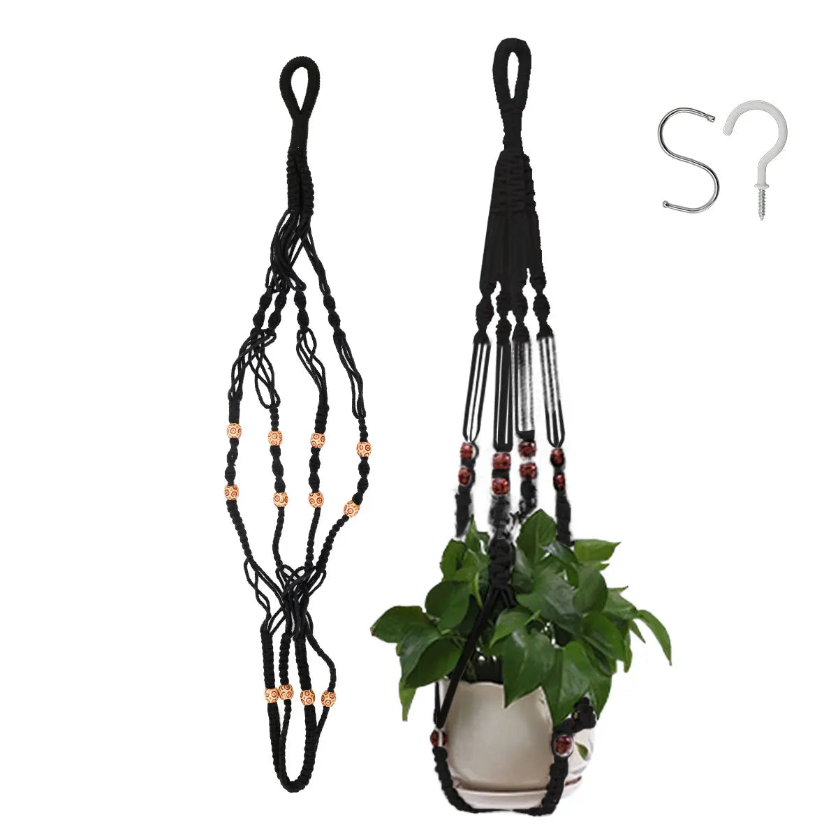 Makramee Pflanzenaufhänger Netz mit Blumentopfhalter für drinnen und draußen