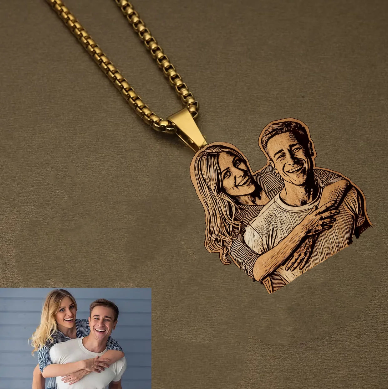 Personalisierter Foto-Halsketten-Anhänger mit individueller Gravur Damen Herren
