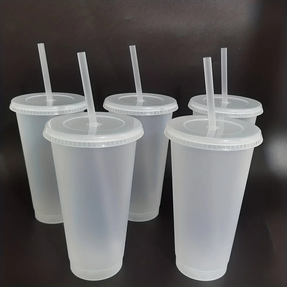 5er-Set 24oz BPA-freie Trinkbecher mit Deckel - Strohhalm – perfekt für Sommer