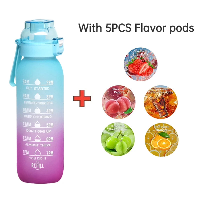 LUSQI 1000ML Geschmackswasser Flasche mit Stroh & 5 Geschmackspods
