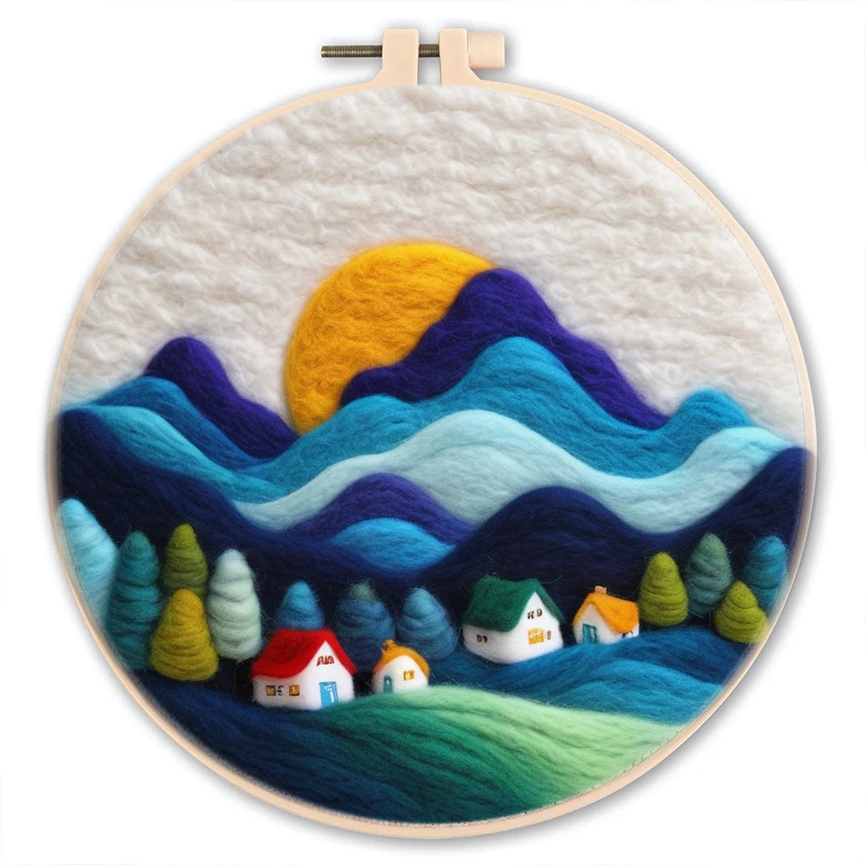Kreatives Nadel Filz Kit für Anfänger mit Wolle, Nadeln - Filzleinwand 20x20cm