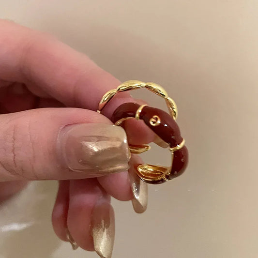 Vintage Roter Ring im Bambus Knoten Design Offener Fingerring