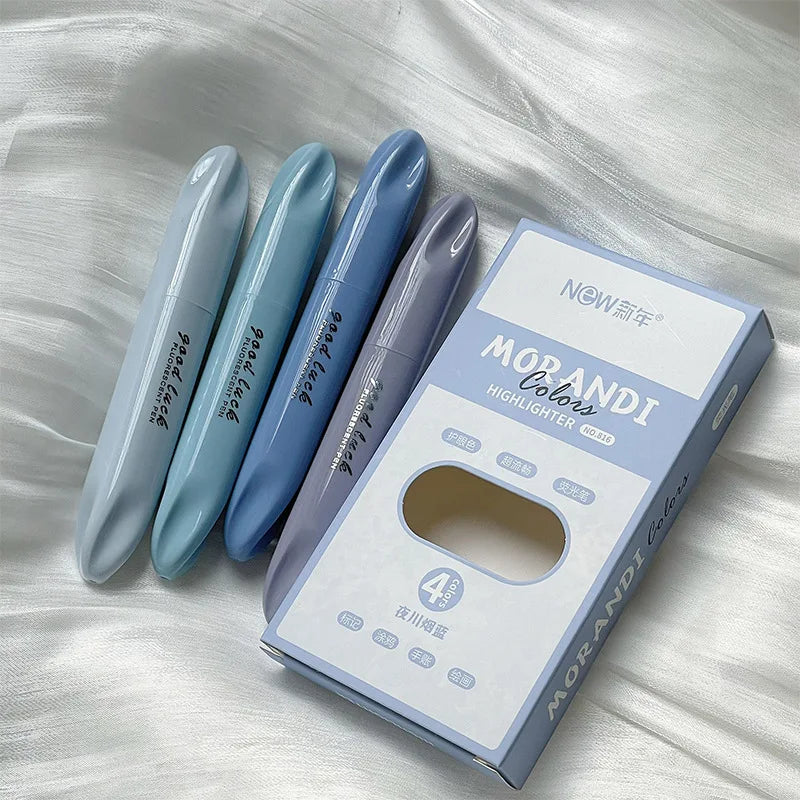 4-teiliges Morandi Pastell Textmarker Set mit weicher Schrägspitze