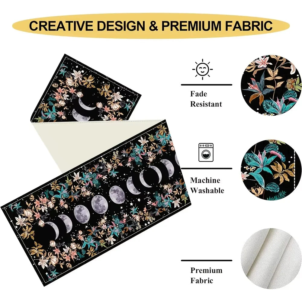 Leinen Tischläufer mit Mondphasen und Blumenmuster für Ihr Zuhause