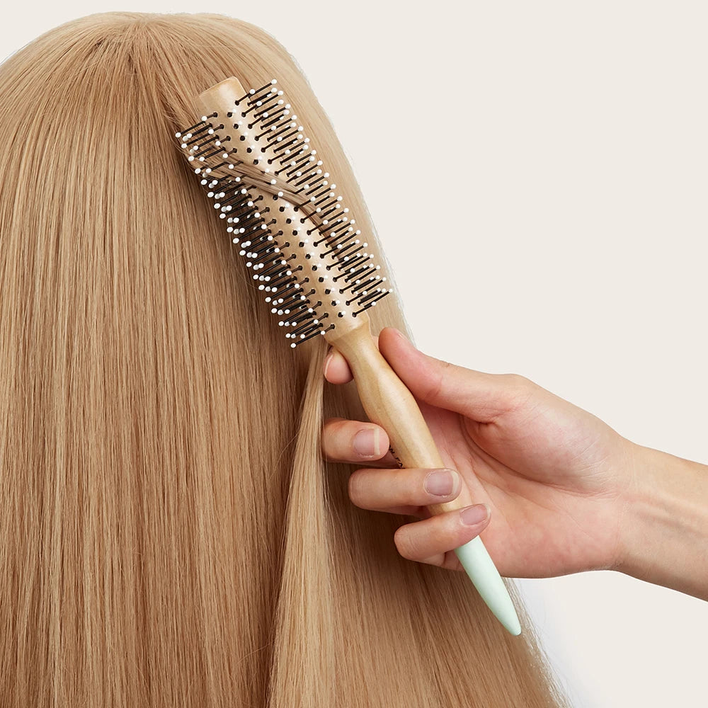 Runder Haarbürste mit Holzgriff natürliche Nylonborsten für sanftes Styling