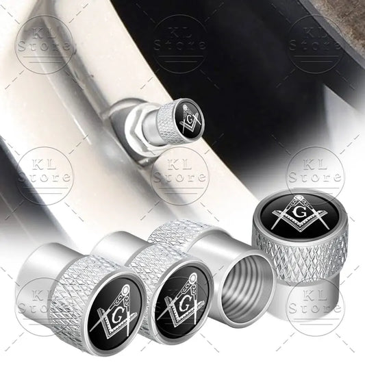 4er Set Radventilkappen mit Freimaurer Emblem Aluminiumlegierung Wasserdicht