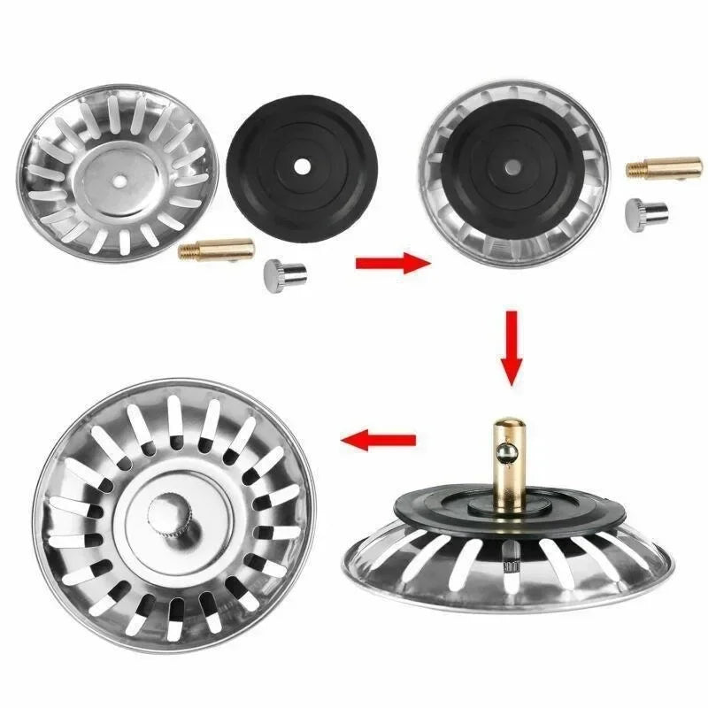 Hygienisches 2er-Set Edelstahl Sieb & Stopper für 8 cm Küchenabfluss, Silber & Gold