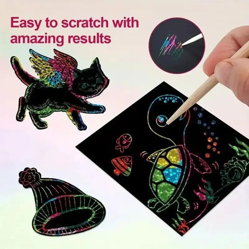 Magische Kratzbilder 100 Blatt – Regenbogen Mini Art Notes DIY Party Zubehör