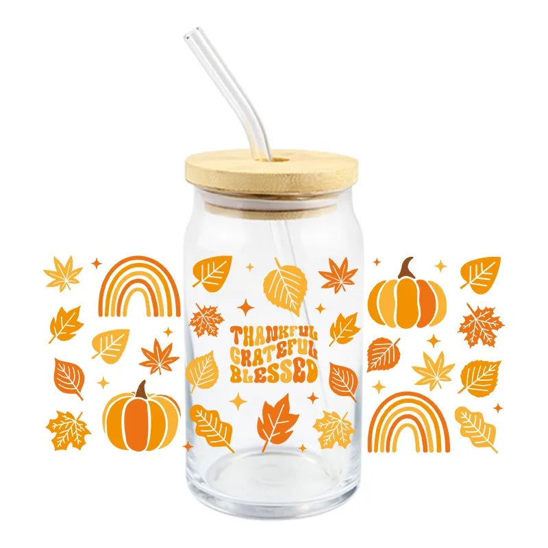 3D UV DTF Transfer Sticker Kürbis Motiv für 16oz - 24oz Becher