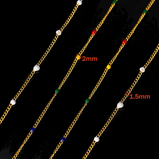 1 Meter Edelstahl Gliederkette mit bunten Emaille Kugeln für Schmuck DIY