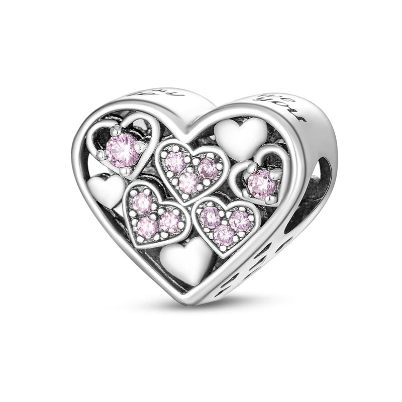 Romantische rosa 925 Silber Charms mit Zirkon – Herz - Parfüm Flasche Set