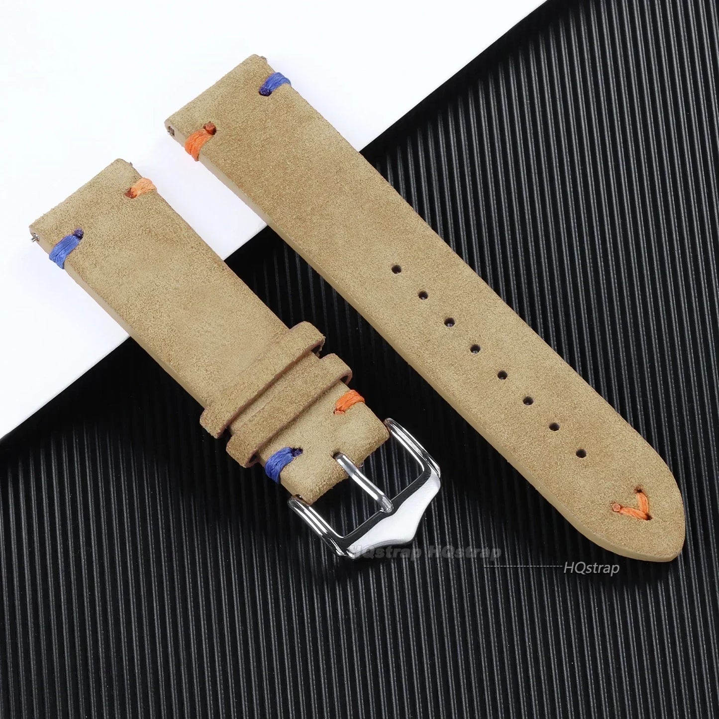 Wildlederarmband mit handgefertigten Nähten für Vintage Uhren 18-22mm