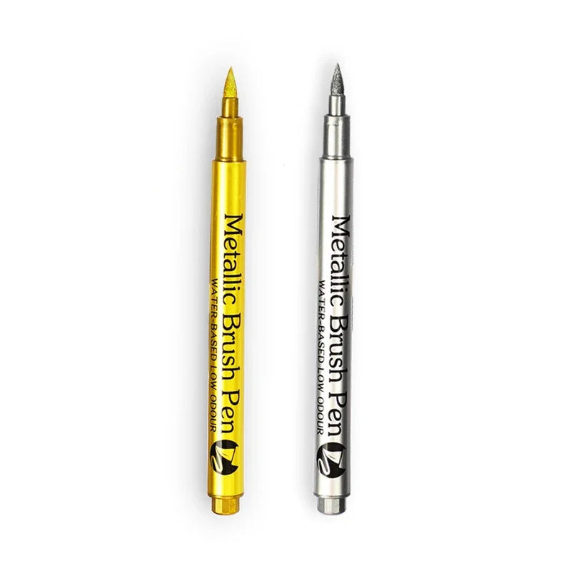 Glänzende Metallic Marker Gold - Silber – Permanente Pinselstifte für Kreative