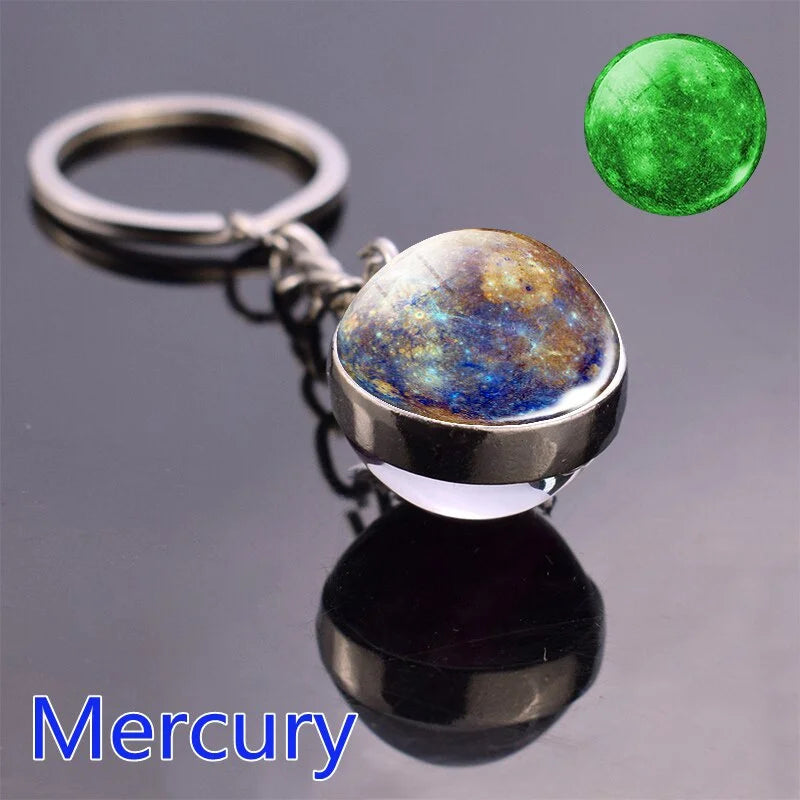 Leuchtender Solar System Schlüsselanhänger mit Glasball – Galaxy Design - Nachleuchten
