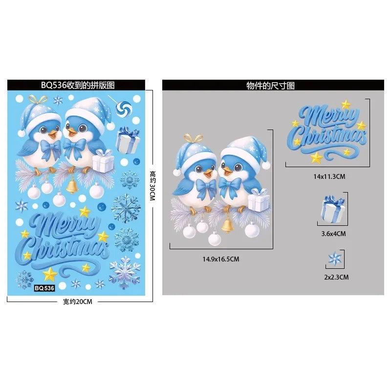 Weihnachten Fenster Aufkleber mit Schneemann Weihnachtsmann und Elch Motiven