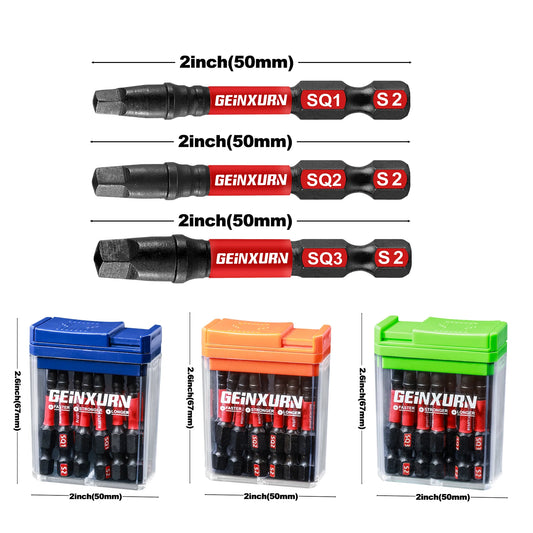 15-teiliges magnetisches Vierkant Schraubenzieher Bit Set SQ1 SQ2 SQ3