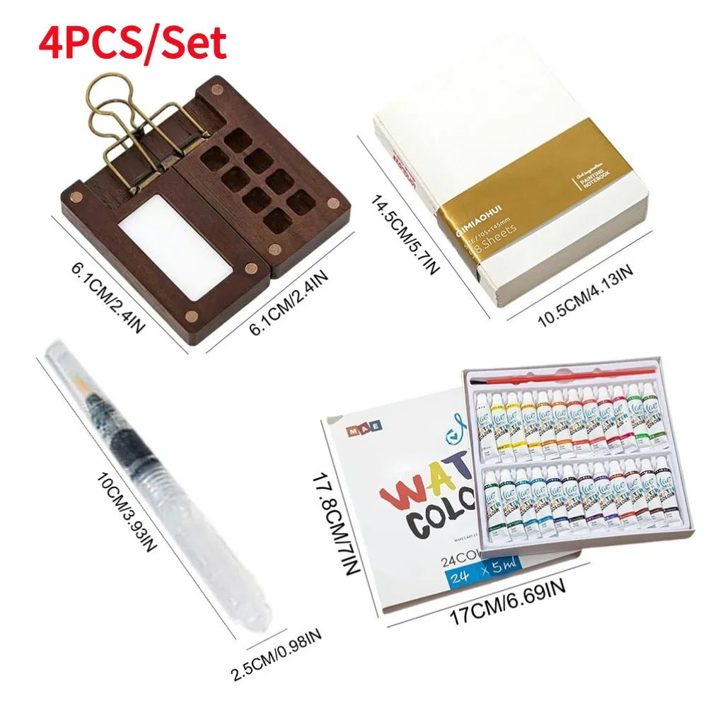Tragbares Mini Aquarell-Palette Set mit Skizzenbuch und Binder-Clips