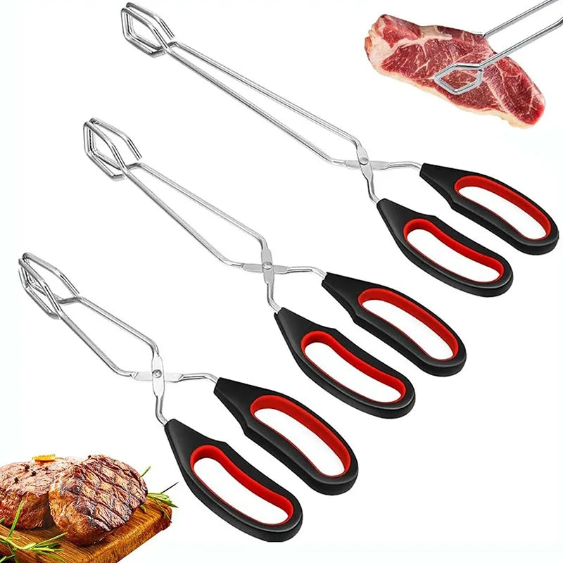 Vielseitige 3er-Grill-Scherenzangen aus Edelstahl mit rutschfestem Griffset