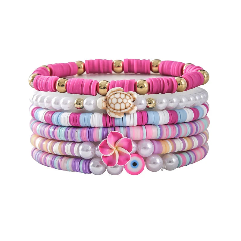Bunte Polymer Clay Perlen Armbänder mit Blumen Muschel Quaste Damen
