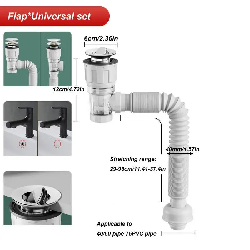 Flexibles Teleskop-Abflussrohr mit integriertem Geruchsschutz 29-95 cm