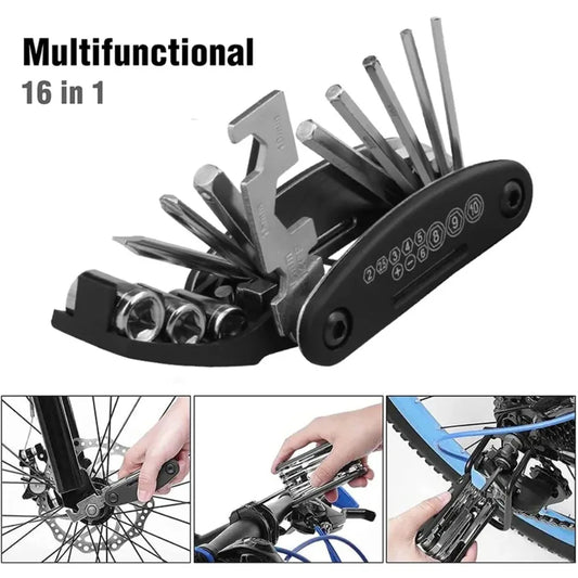 16-in-1 Fahrrad Multitool aus Kohlenstoffstahl – Kompaktes Reparaturset