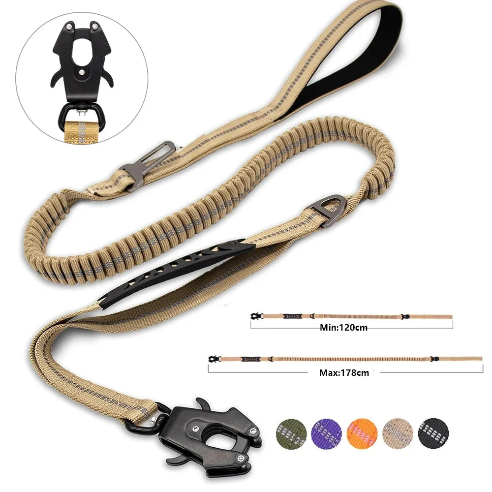 Stoßdämpfende Bungee-Hundeleine mit Sicherheitsgurt, reflektierend, 178 cm